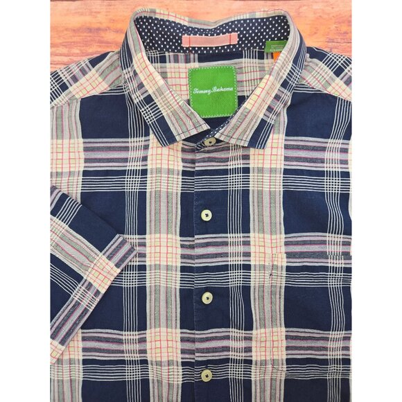 Tommy Bahama Mens XL Blue Plaid Shirt 88% Cotton 12% Silk Blend - Picture 4 of 9
